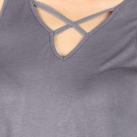 Strappy Criss Cross Front and Back Drapey Tank Top Steel Grey - Picture 3 of 3